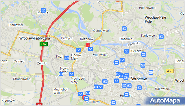 mapa Popowice gmina Wrocław, Popowice gmina Wrocław na mapie Targeo
