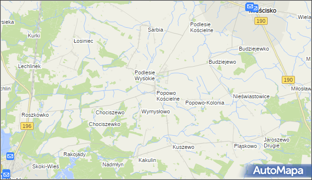 mapa Popowo Kościelne gmina Mieścisko, Popowo Kościelne gmina Mieścisko na mapie Targeo