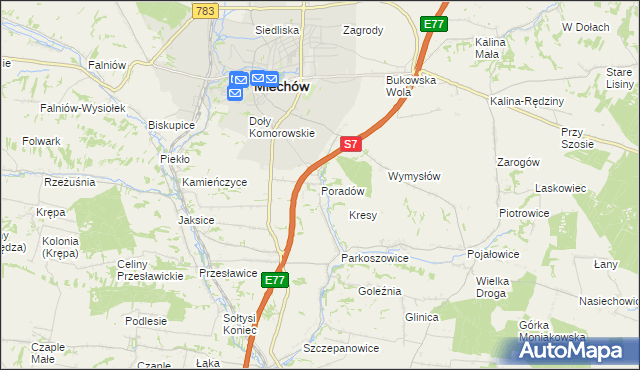 mapa Poradów gmina Miechów, Poradów gmina Miechów na mapie Targeo