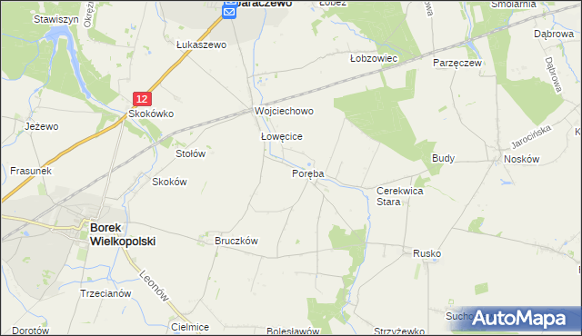 mapa Poręba gmina Jaraczewo, Poręba gmina Jaraczewo na mapie Targeo