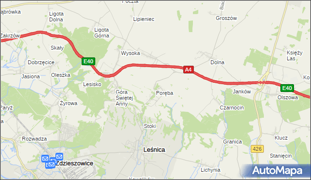 mapa Poręba gmina Leśnica, Poręba gmina Leśnica na mapie Targeo