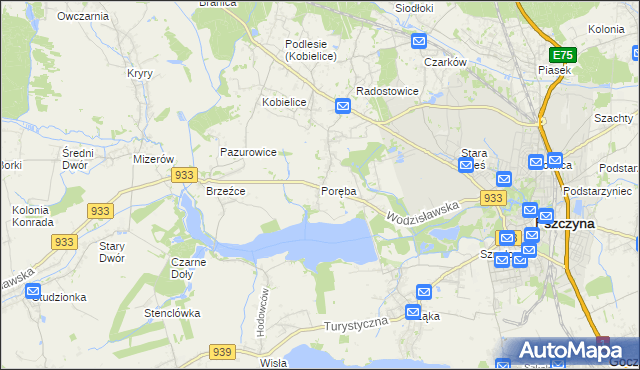 mapa Poręba gmina Pszczyna, Poręba gmina Pszczyna na mapie Targeo