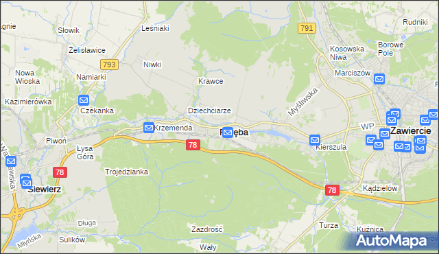 mapa Poręba powiat zawierciański, Poręba powiat zawierciański na mapie Targeo