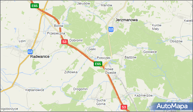 mapa Potoczek gmina Jerzmanowa, Potoczek gmina Jerzmanowa na mapie Targeo