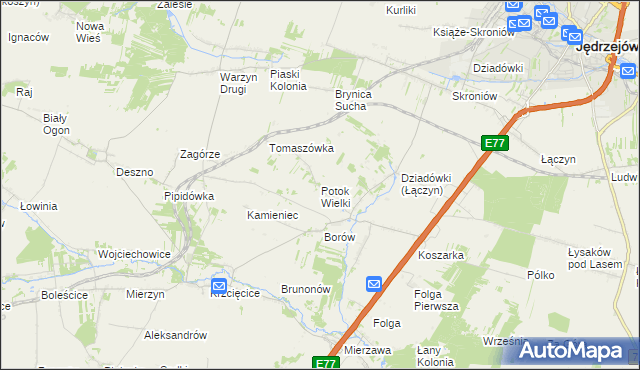 mapa Potok Wielki gmina Jędrzejów, Potok Wielki gmina Jędrzejów na mapie Targeo