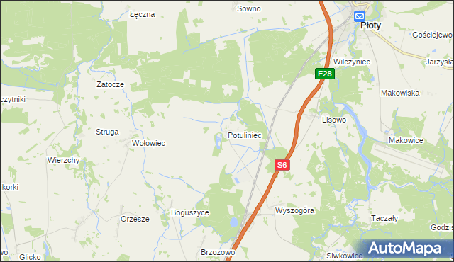 mapa Potuliniec, Potuliniec na mapie Targeo