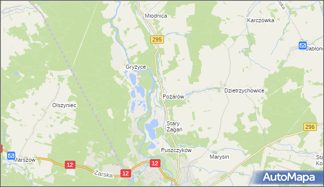 mapa Pożarów gmina Żagań, Pożarów gmina Żagań na mapie Targeo