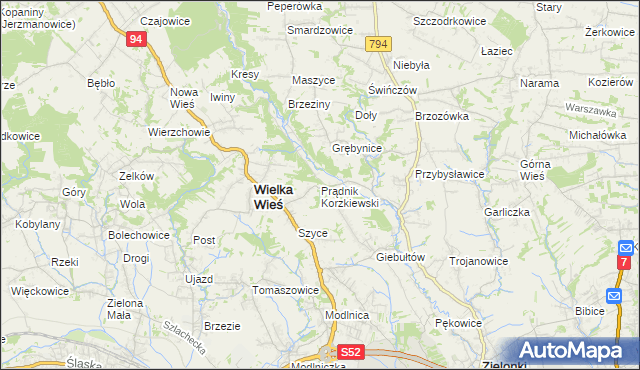 mapa Prądnik Korzkiewski, Prądnik Korzkiewski na mapie Targeo