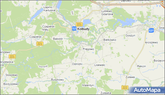 mapa Pręgowo gmina Kolbudy, Pręgowo gmina Kolbudy na mapie Targeo
