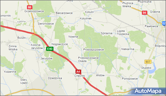 mapa Proboszczowice gmina Toszek, Proboszczowice gmina Toszek na mapie Targeo