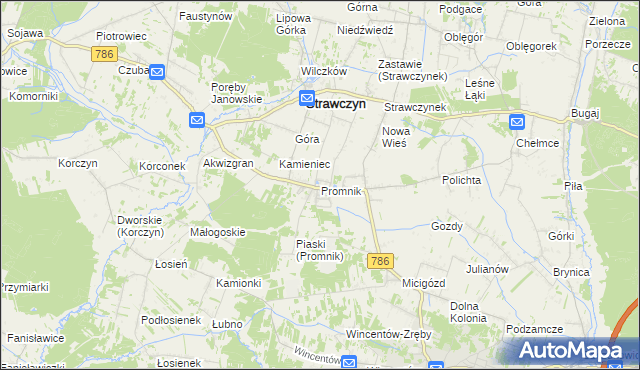 mapa Promnik gmina Strawczyn, Promnik gmina Strawczyn na mapie Targeo