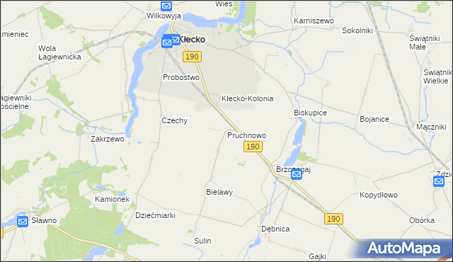 mapa Pruchnowo gmina Kłecko, Pruchnowo gmina Kłecko na mapie Targeo