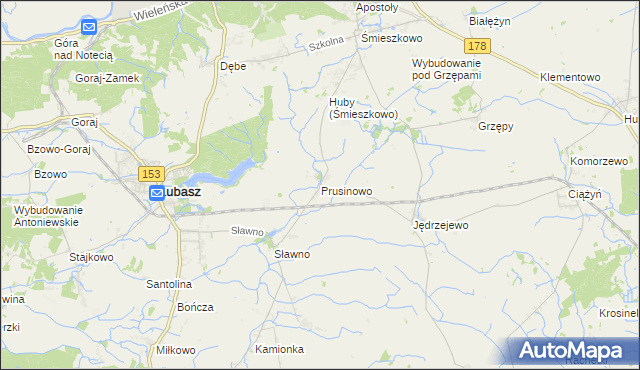 mapa Prusinowo gmina Lubasz, Prusinowo gmina Lubasz na mapie Targeo
