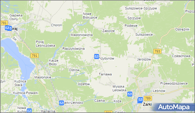 mapa Przybynów, Przybynów na mapie Targeo