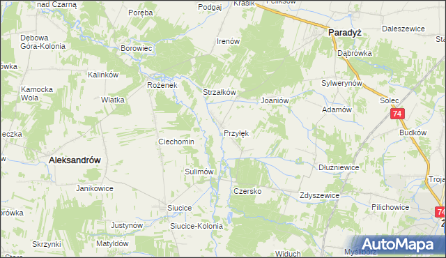 mapa Przyłęk gmina Paradyż, Przyłęk gmina Paradyż na mapie Targeo