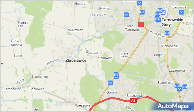 mapa Ptakowice gmina Zbrosławice, Ptakowice gmina Zbrosławice na mapie Targeo