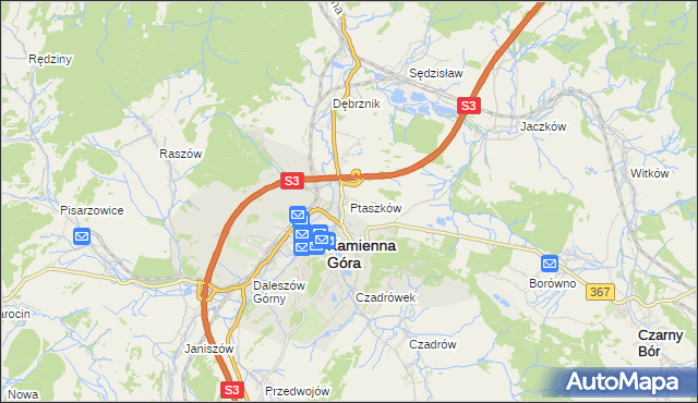 mapa Ptaszków, Ptaszków na mapie Targeo