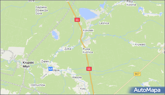 mapa Pusta Kuźnica, Pusta Kuźnica na mapie Targeo