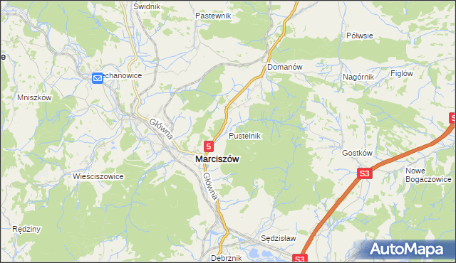 mapa Pustelnik gmina Marciszów, Pustelnik gmina Marciszów na mapie Targeo