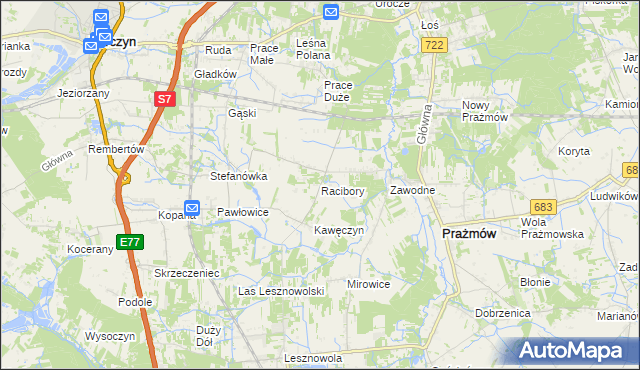 mapa Racibory gmina Tarczyn, Racibory gmina Tarczyn na mapie Targeo