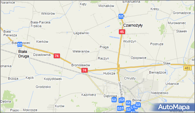 mapa Raczyn gmina Czarnożyły, Raczyn gmina Czarnożyły na mapie Targeo