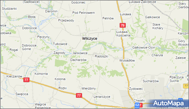 mapa Radoszki gmina Wilczyce, Radoszki gmina Wilczyce na mapie Targeo