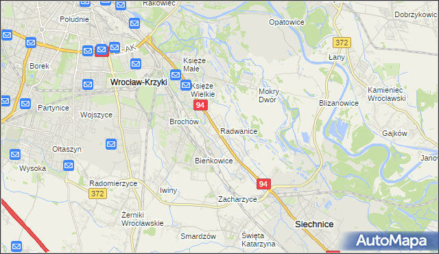 mapa Radwanice gmina Siechnice, Radwanice gmina Siechnice na mapie Targeo