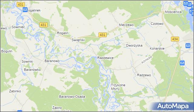 mapa Radzewice, Radzewice na mapie Targeo