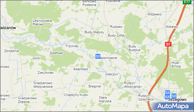 mapa Radzimowice gmina Strzegowo, Radzimowice gmina Strzegowo na mapie Targeo