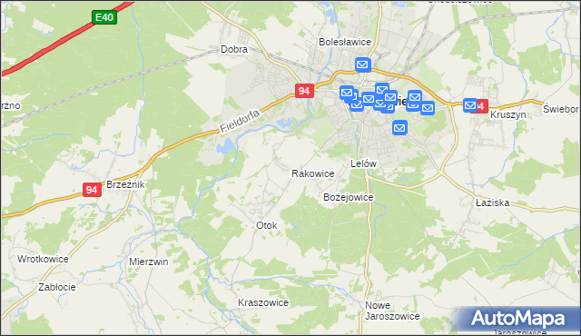 mapa Rakowice gmina Bolesławiec, Rakowice gmina Bolesławiec na mapie Targeo