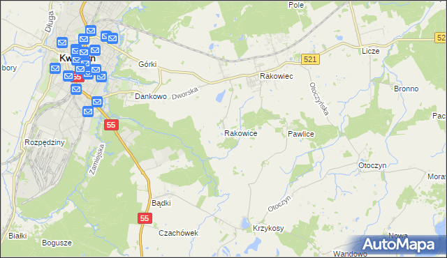 mapa Rakowice gmina Kwidzyn, Rakowice gmina Kwidzyn na mapie Targeo