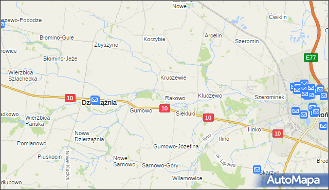 mapa Rakowo gmina Dzierzążnia, Rakowo gmina Dzierzążnia na mapie Targeo