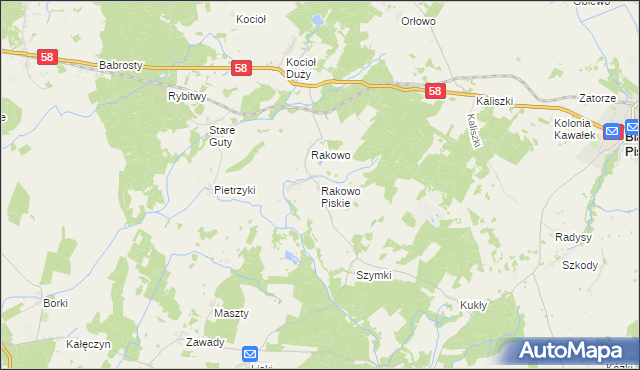 mapa Rakowo Piskie, Rakowo Piskie na mapie Targeo