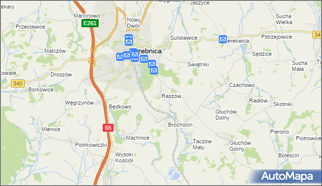 mapa Raszów gmina Trzebnica, Raszów gmina Trzebnica na mapie Targeo