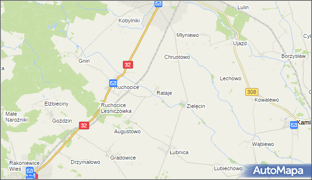mapa Rataje gmina Rakoniewice, Rataje gmina Rakoniewice na mapie Targeo