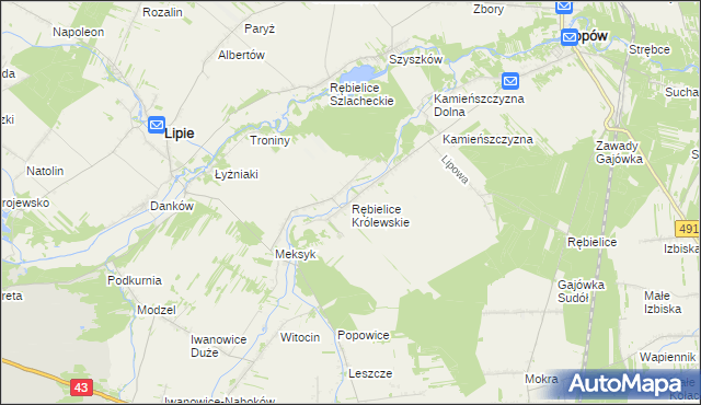 mapa Rębielice Królewskie, Rębielice Królewskie na mapie Targeo