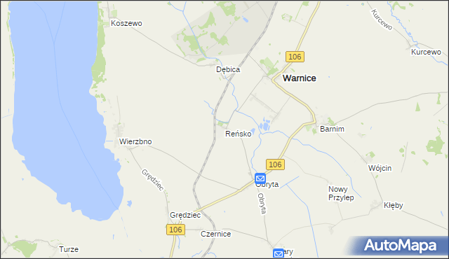 mapa Reńsko gmina Warnice, Reńsko gmina Warnice na mapie Targeo