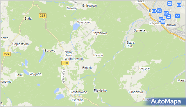 mapa Reszki gmina Wejherowo, Reszki gmina Wejherowo na mapie Targeo