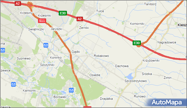 mapa Robakowo gmina Kórnik, Robakowo gmina Kórnik na mapie Targeo