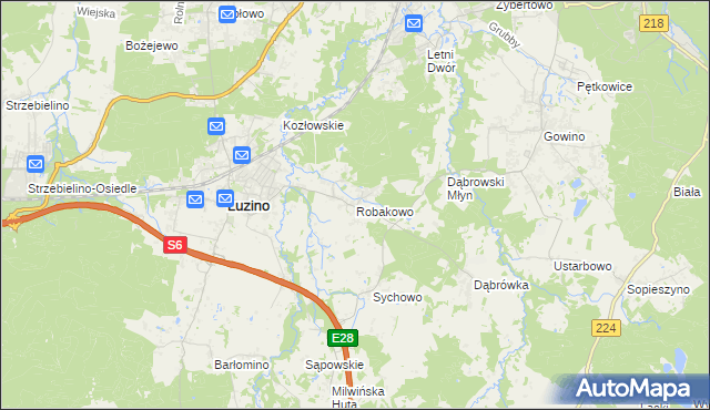 mapa Robakowo gmina Luzino, Robakowo gmina Luzino na mapie Targeo