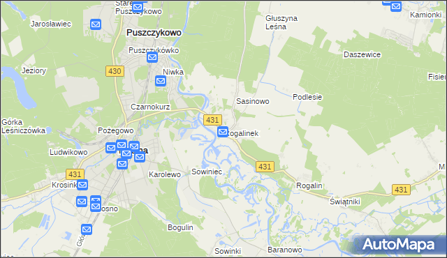 mapa Rogalinek, Rogalinek na mapie Targeo