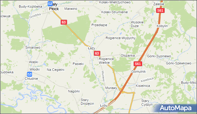 mapa Rogienice Wielkie, Rogienice Wielkie na mapie Targeo