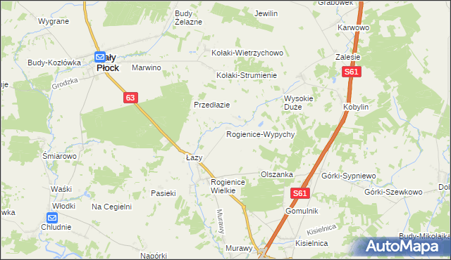 mapa Rogienice-Wypychy, Rogienice-Wypychy na mapie Targeo