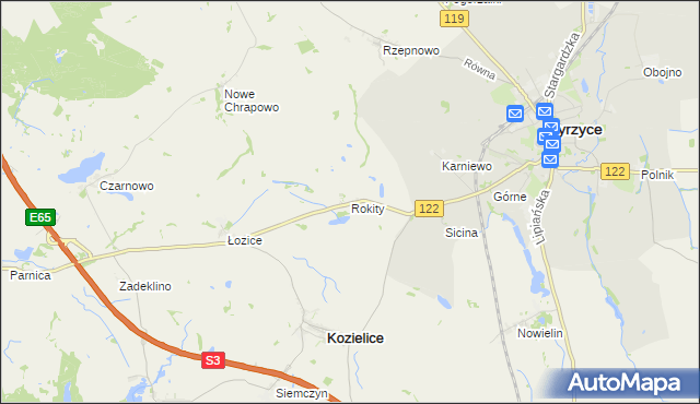 mapa Rokity gmina Kozielice, Rokity gmina Kozielice na mapie Targeo