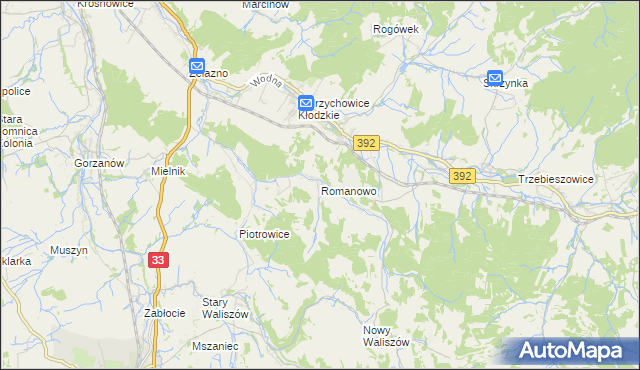 mapa Romanowo gmina Kłodzko, Romanowo gmina Kłodzko na mapie Targeo