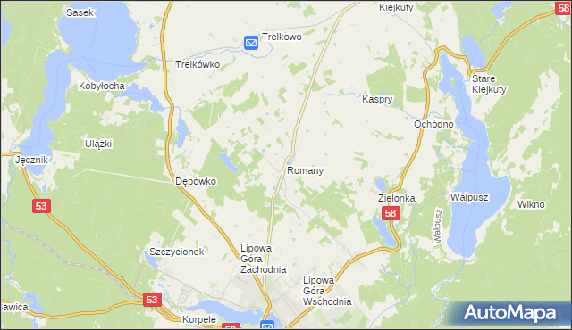 mapa Romany gmina Szczytno, Romany gmina Szczytno na mapie Targeo