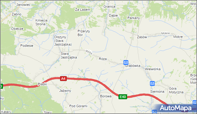 mapa Róża gmina Czarna, Róża gmina Czarna na mapie Targeo