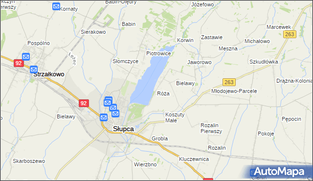 mapa Róża gmina Słupca, Róża gmina Słupca na mapie Targeo