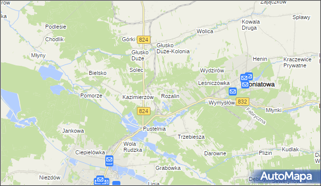 mapa Rozalin gmina Opole Lubelskie, Rozalin gmina Opole Lubelskie na mapie Targeo
