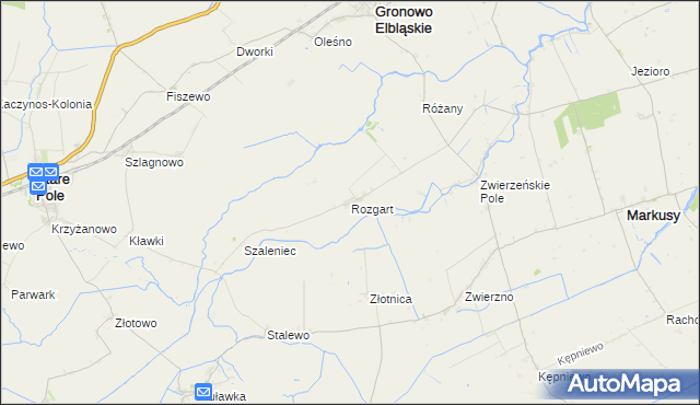 mapa Rozgart gmina Gronowo Elbląskie, Rozgart gmina Gronowo Elbląskie na mapie Targeo